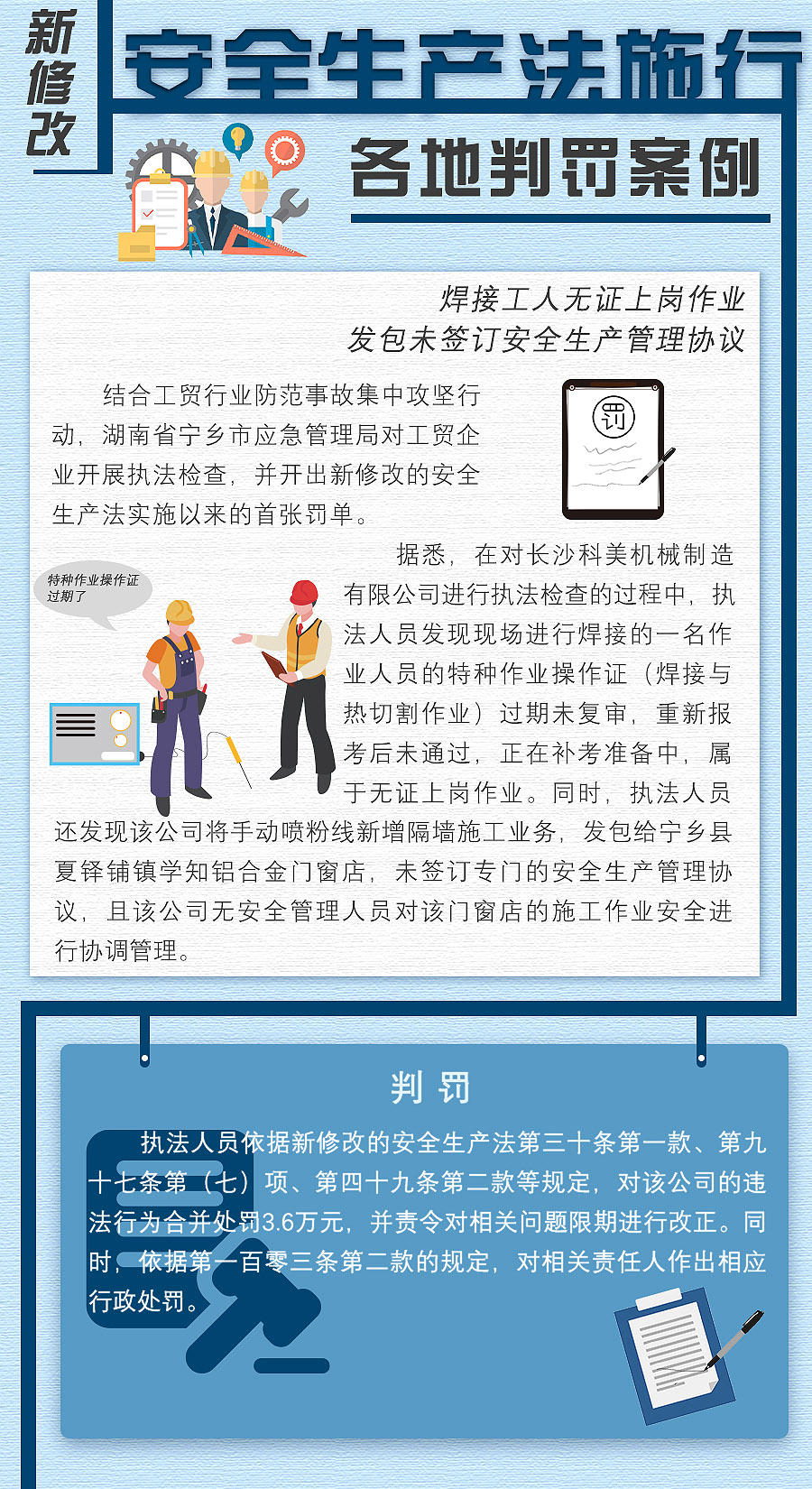 焊接工人无证上岗作业 发包未签订安全生产管理协议